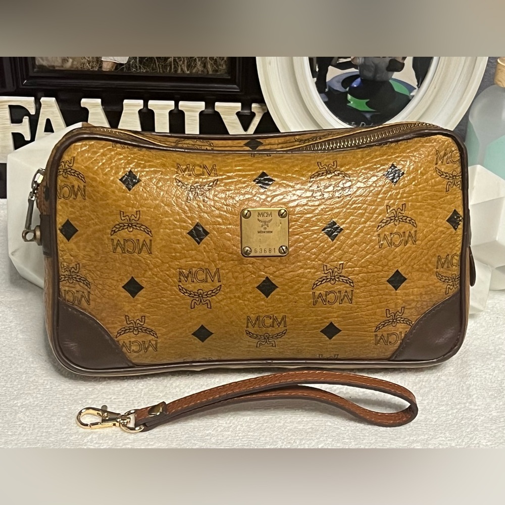 MCM Brown and Black Clutch Wristlet
